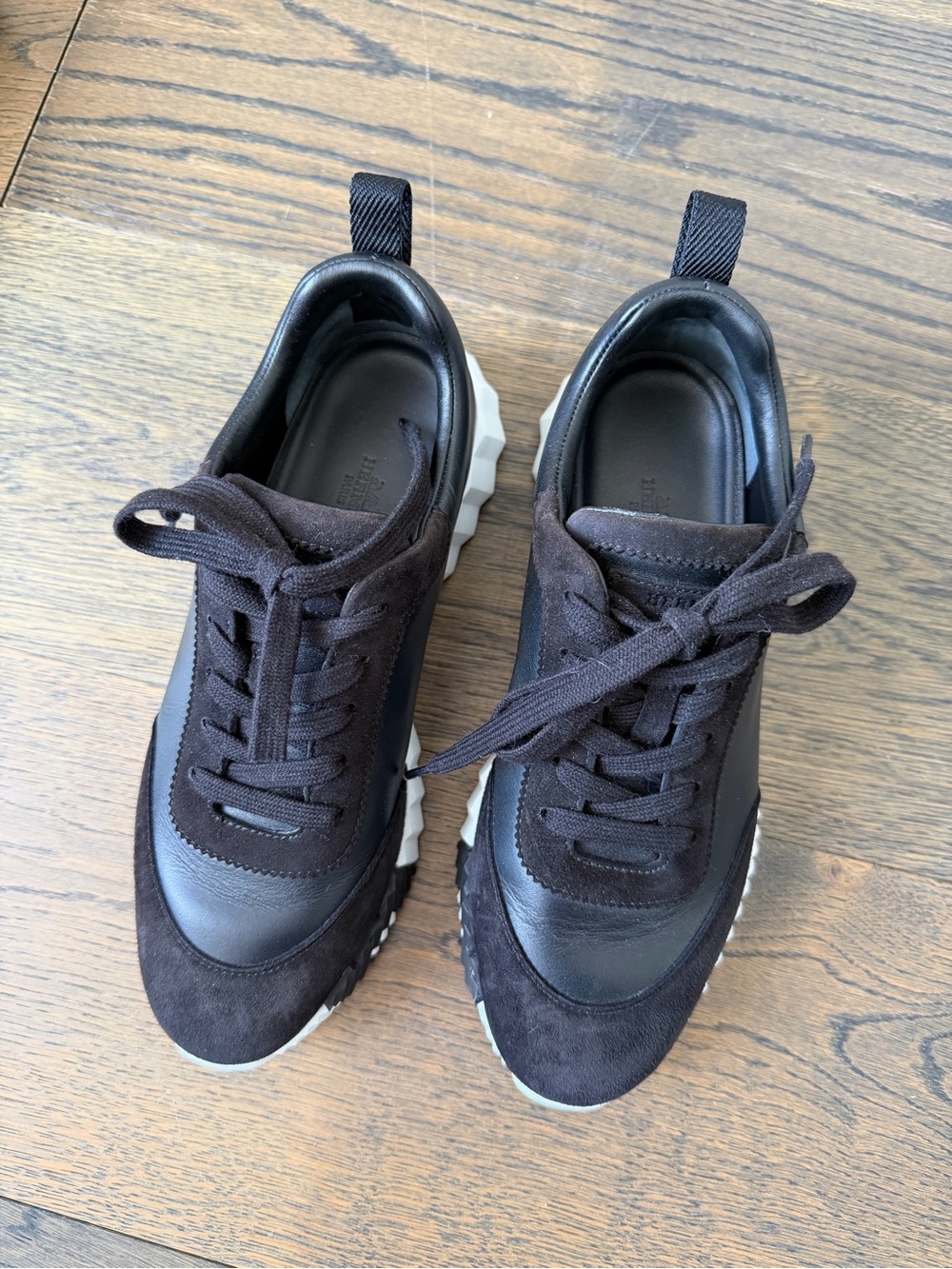 Hermes Black Leather and Suede Bouncing Sneaker 39